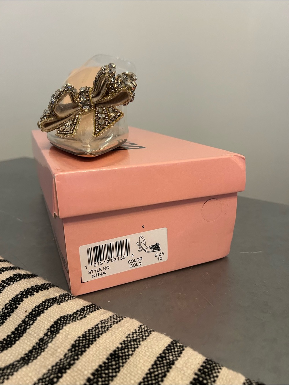 Nina Gold Bow Embellished Women's Heels